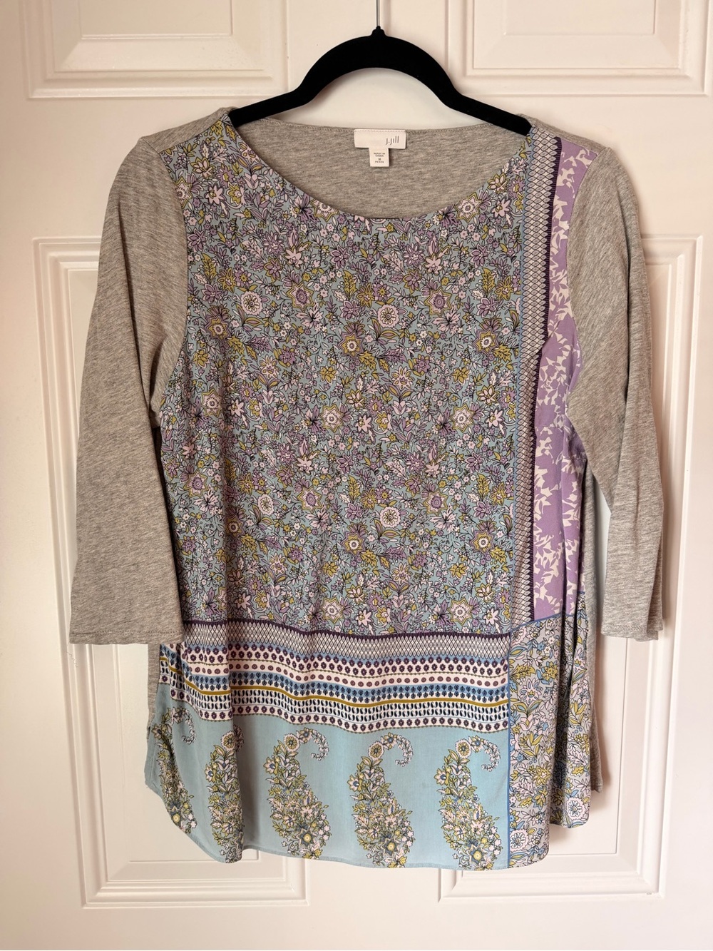 J. Jill Gray and Lavender Mixed Floral Patchwork Tunic